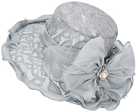 ITODA Organzahut Fascinator Hut Damen Sonnenhut Elegante Sonnenmütze Spitze Sommerhut mit Schleife Sonnenschutz Mütze für Frauen Mädchen Britischer Damenhut für Hochzeit Tee Party Royal Ascot
