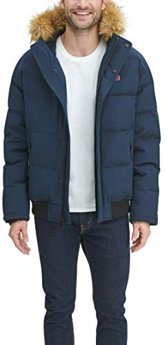 Tommy Hilfiger mens Arctic Cloth Quilted Snorkel Bomber Jacket Parka, Navy, X-Small US