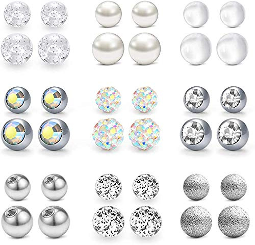 Incaton 36 Stk Bauchnabelpiercing Kugel Ersatz 5mm Und 8mm Piercing Kugeln Set,Schraubkugel Piercing Gewinde Set aus 316L Chirurgenstahl 1,6mm Gewinde