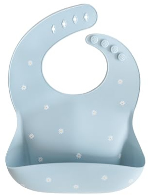 mushie Bavoir Bébé en Silicone | Bavoirs Imperméables Réglables | Bavoirs Faciles à Essuyer | 4 Tailles Réglables Avec Poches Avant Profondes | 100 % Sans BPA et Phtalate | White Daisy