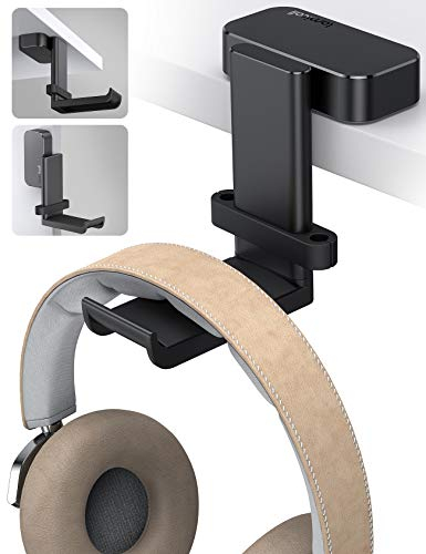 Lamicall Headphone Stand, Swivels Headset Hanger - Adjustable Desktop Earphone Holder Hook Mount for Gaming Headset, Kids Headphones, Wired Headphones, Sennheiser, Beats, Xbox, etc - Black