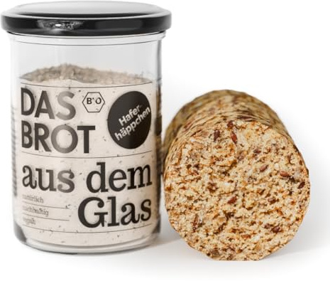 brotstoff - Bio-Haferhäppchen - DAS BROT AUS DEM GLAS, Brotbackmischung – ideal als Einzugsgeschenk, als Geburtstagsgeschenk, oder als Gastgeschenk, 1 Glas wiederverwendbar als Backform