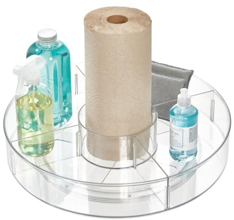 The Home Edit by iDesign 47,7cm Lazy Susan Drehteller mit 4 geteilten Fächern, klarer recycelter Kunststoff