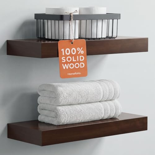 Homeforia Rustic Farmhouse - Estantes flotantes de madera de baño para montar en la pared, estante de madera industrial grueso de cocina, 16 x 6.5 x 1.75 pulgadas, juego de 2, color nogal americano