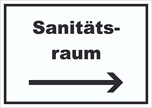 HB-Druck Sanitätsraum Schild mit Text und Richtungspfeil rechts Krankenzimmer waagerecht A2 Rückseite selbstklebend