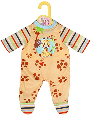 Zapf Creation 871478 Dolly Moda Strampler mit Giraffe 43cm -Puppenstrampler für 39-46 cm große Puppen, gelb mit bunten Ärmeln.