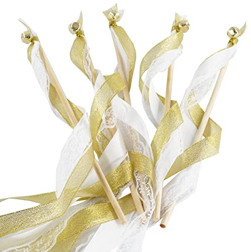 EinsSein 20x Wedding Wands Romantic gold| Hochzeitsstäbe mit Glöckchen | Glöckchenstab für Hochzeitsfeiern Weihnachtsfeiern Geburtstagsfeiern Spiele | Glücksstäbe kombinierbar mit Seifenblasen