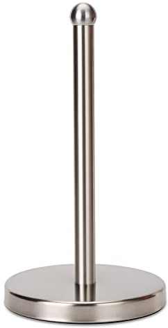Heavy Weighted Towel Holder, Easy One-Handed Design for Kitchen Stand Dispenser, Sturdy Base for Standard and Mega Paper Rolls (Brushed - Stainless Steel Base)