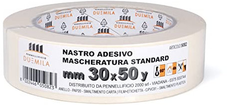 PENNELLIFICIO 2000 | Nastro in Carta per Mascheratura e per Imbianchini, Rimozione Senza Residui, Antimacchia, Dimensioni 30 mm x 45 m – Made in Italy