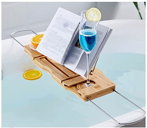 Erweiterbares Badewannen-Caddy-Tablett, Badewannen-Tablett aus Holz, Badewannenhalter mit Buch-/Tablet-Ablage, Weinglas- und Tassenfach, leicht zu reinigen (45)