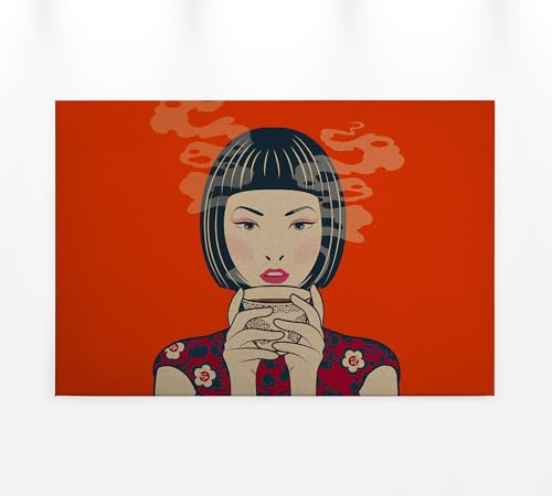 A.S. Création Leinwandbild Asiatische Frau Kultur - Kunstdruck orange - 90x60 cm Querformat - Moderne Wanddekoration Schlafzimmer Wohnzimmer Küche - Bild auf Keilrahmen