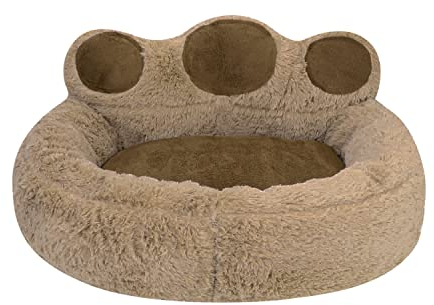 Haustierbett Kleine Hunde Katze Hundebett Plüsch Flauschig Katzenbett Pfotenform Hundekissen Abnehmbar Waschbar Katzenkissen Weich Hundesofa Rund Katzensofa Haustierkissen Welpen Sofa Zimmer Braun