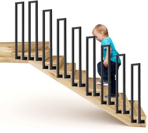 U-förmiger Treppenhandlauf, Handläufe Treppen, Treppengeländer Außen, Glasgeländer Nordische Moderne Seitlic Angebrachtes Schmiedeeisernes, Geländer Treppe für Villen, Wohnungen (90cm, Schwarz)