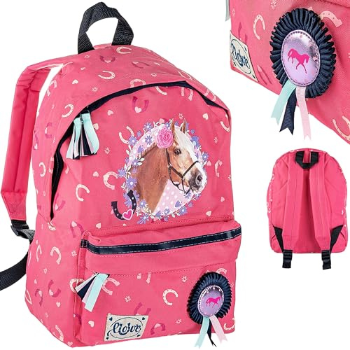 alles-meine.de GmbH Kinder Rucksack - Pferd & Blumen - Tasche - wasserfest & beschichtet - Kinderrucksack - 2 Fächer - groß Kind - Mädchen - Kindergartentasche - z.B. für Vorschu..