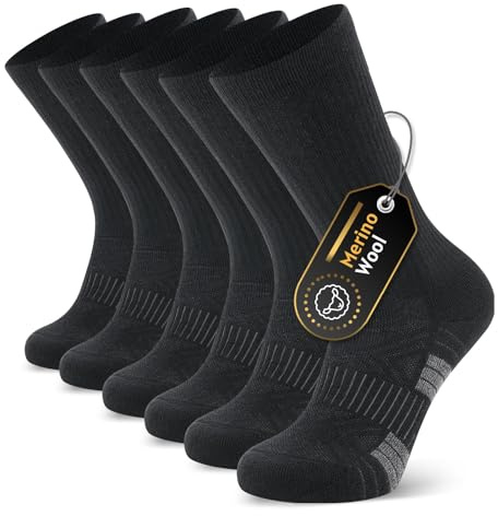 Ruixue Merino vandringsstrumpor män och kvinnor, utomhusstrumpor vandringsstrumpor, merinoull sportstrumpor löparstrumpor sneakerstrumpor för män, kvinnor och barn [3 par], Svart – 3 par, 39-42 EU