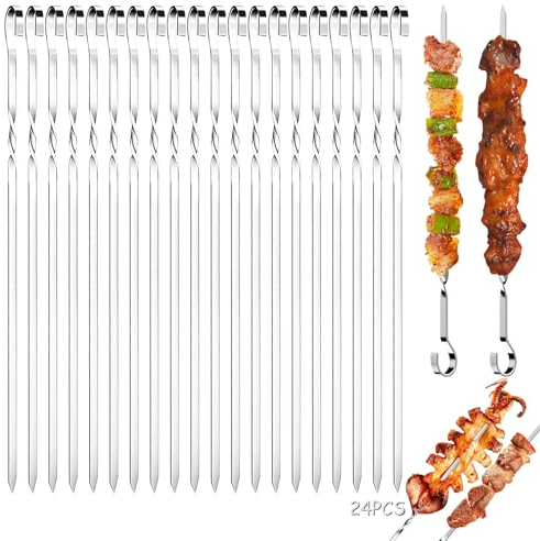 Gxlaihly 24 Piezas Brochetas barbacoa,Brochetas de metal,Brochetas de acero inoxidable,Pinchos de acero inoxidable,Pinchos para barbacoa reutilizables,para fiestas de barbacoa(30cm)