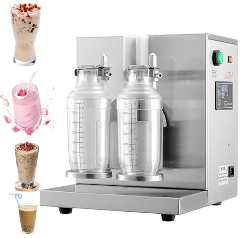 Mezclador Eléctrico De Bebidas De Doble Marco, Coctelera Automática De Té De Burbujas, Acero Inoxidable+temporizador De 120 S+rotación De 360°+2 Tazas De 750 Ml, Para Té De Burbujas/Té De Boba/Jugo