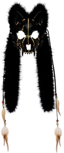 Keland Masque Squelette Loup Animal Japonais Loup Garou D├ęguisement (C-Noir)