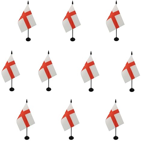AZ FLAG - Set med 10 England bordsflagga - 15 x 10 cm - 10 mini engelska kontorsflaggor 100% polyester med 25 cm skaft och svart plastbas