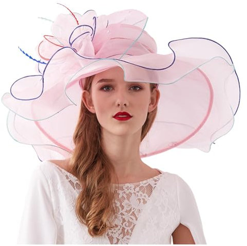 Damenhut aus Organza Hut mit großer Krempe, verstellbar, faltbar, personalisierter Blumenhut für Teeparty Kirche Hochzeit