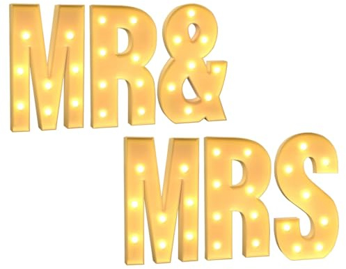 Large MR & MRS Light Up Letters, MR & MRS Sign Marquee Mosaic Light for Engagement Wedding Anniversary Valentine's Day Party, 100CM/3.3FT