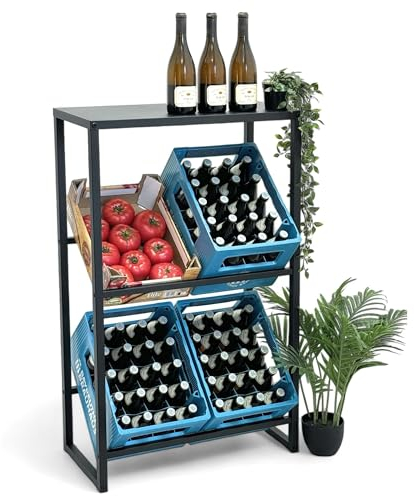 DanDiBo Getränkekistenregal 4 Kisten mit Ablage Schmal Metall Stehend 96547 Getränkekistenhalter 100 cm Getränkekistenständer Flaschenkistenregal