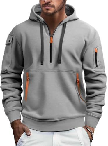 EDITCOZY Fleecetröja med halvt blixtlås för män, långärmad sweatshirts med dragkedja, pullover med fickor