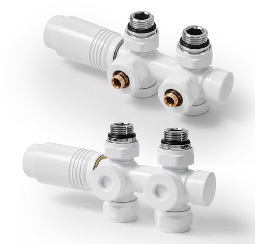 S'AFIELINA Set Multiblock per Radiatori e Radiatori da Bagno - Collegamento con Valvola Termostatica, Valvola di Intercettazione e Accessori di Riscaldamento, Bianco (15+16 MM 2 pezzi)