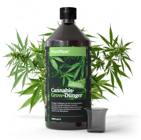 ProviPlant Cannabis Grow Flüssigdünger – Spezialdünger für die Wachstumsphase – 1 Liter Konzentrat für bis zu 200 Liter Gießwasser – Indoor & Outdoor – Made in Germany