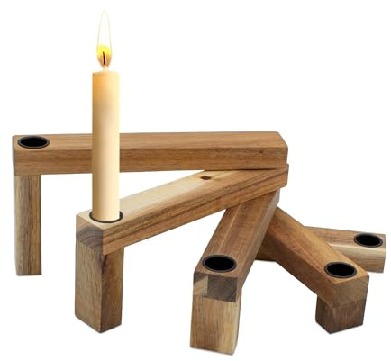 Holz Kerzenständer klappbar für 5 Tafelkerzen - 25 cm x 18 cm - Deko Kerzenhalter für Stabkerzen - Kerzenleuchter Advent Weihnachten Winter Tischdeko