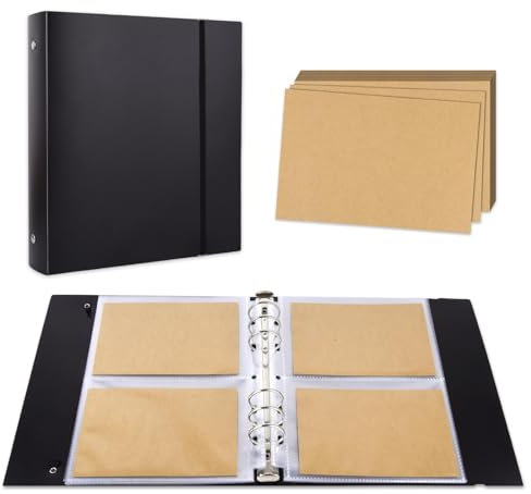 E-WEICHEN Carpeta de almacenamiento de álbum A5 y 10 páginas, 40 bolsillos, 50 postales en blanco de 5.7 x 3.5 pulgadas, piel de vacuno A5 40