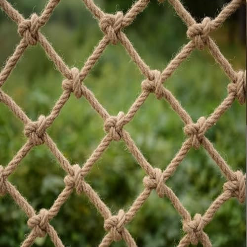 Natürlicher gedrehter Hanfseil-Zaun für Innen- und Außenbereich, Gartenarbeit, Basteln, Heimdekoration, Klettern, Spielplatz, Seil, Netz mit schützender Trennwand (Leinenfarbe, 2 x 4 m, 8 cm