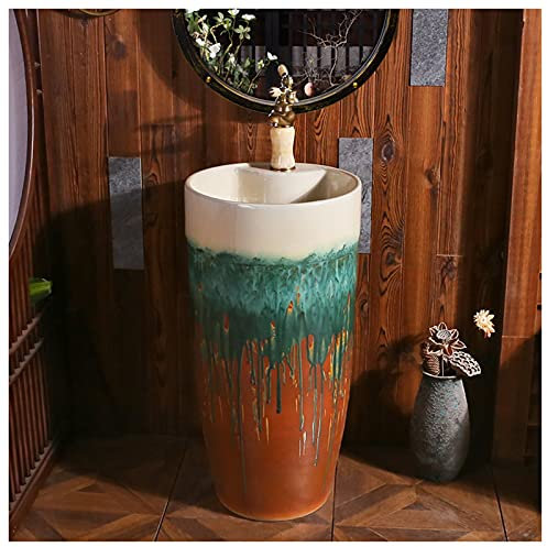 CAFIEDR Art Standwaschbecken für Badezimmer, Aufsatzwaschbecken, Kombi-WC-Waschbecken, handgefertigt, mit Wasserhahn und Ablaufloch, für drinnen und draußen, mit Spiege(Mit Spiegel)
