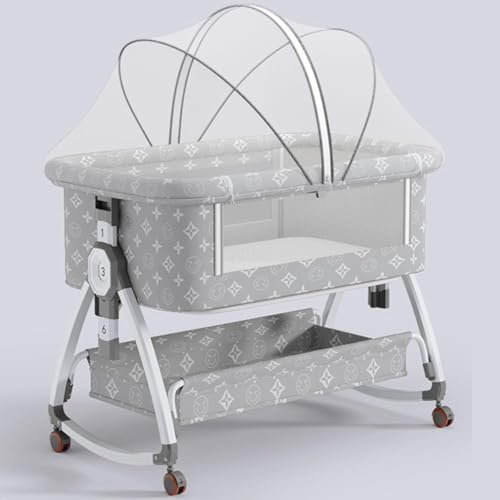 Tragbarer 4-in-1-Stubenwagen, Nachtbett mit Rollen, Moskitonetz und Aufbewahrungskorb, 6-fach höhenverstellbarer Schaukel-Stubenwagen(A)