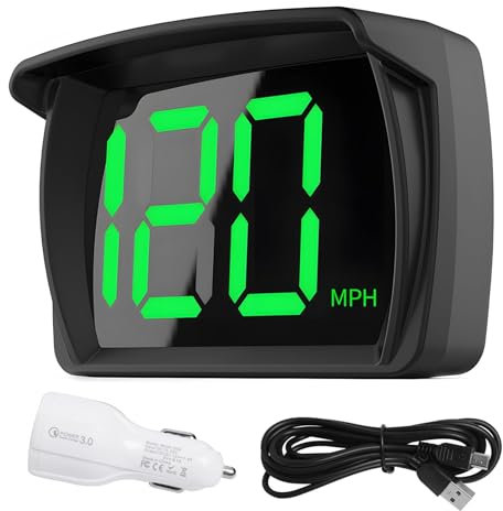 Digitaler GPS Tacho Auto HUD, Echtzeit MPH Anzeige, LED Große Schrift Tacho Set mit USB Autoladegerät, Kompatibel mit Auto, LKW, SUV, Motorrad, 3 Zoll Bildschirm