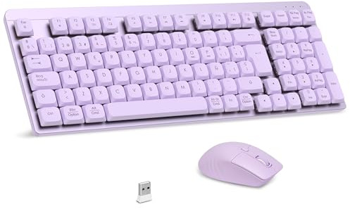 LeadsaiL Teclado Mecánico de Perfil Bajo, FA98 Pack Teclado y Ratón Inalámbrico con Switch Rojo, 2.4GHz Conexión, Linear Teclas QWERTY Español Keyboard con Teclado numérico para Windows, Mac-Morado