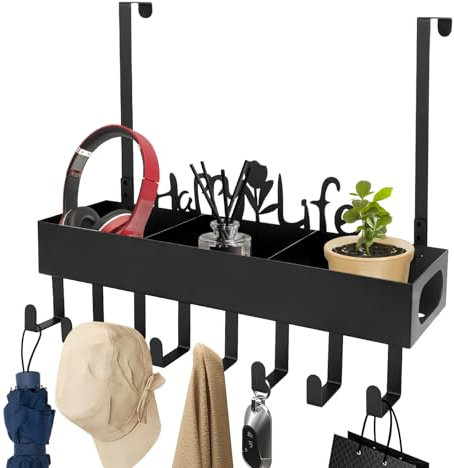 Ganci Appendiabiti da Porta, Attaccapanni da Porta con 8 Ganci E 1 Cestino A Scheletro, Appendino da Porte per Vestiti, Chiavi E Borse, Ganci In Bagno Cucina Camera Da Letto