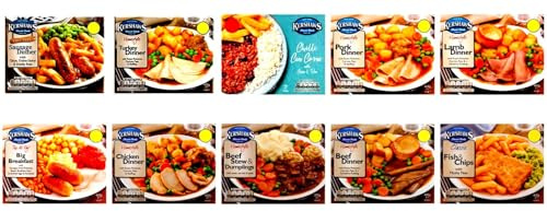10 Pack Ready Meal (Sausage dinner/Turkey dinner/Chilli con carne/Pork dinner/Lamb dinner/All day big breakfast/Chicken dinner/Beef stew & dumplings/Beef dinner/Fish & chips)