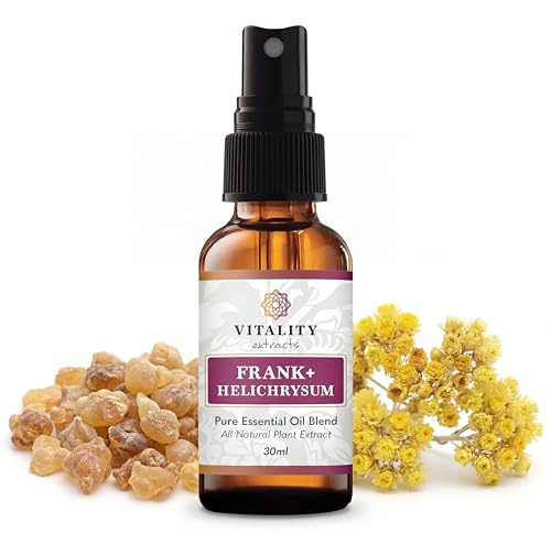Vitality Extracts Frank+ Helichrysum Essential Oil Blend - 30ml Spray Bottle, Frankincense Boswellia Seratta, Aromatherapy, Soft Skin, Relief from Daily Aches & Soreness, Natural