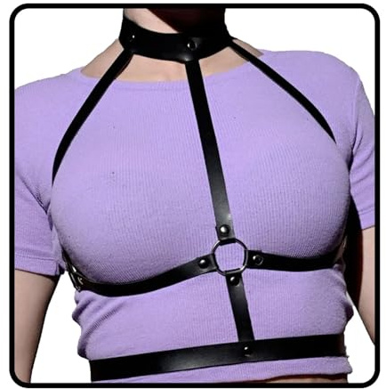 Sethain Punk Leder Körperkette Gothic Schwarz BH-Ketten Rave Brustgürtel Taillen-Accessoire für Frauen