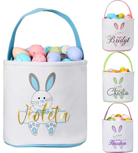 Relosy Personalisierter Osterhasenkorb – individueller Osterhasen-Eimer für die Ostereiersuche mit Namen, Oster-Partyzubehör, Dekoration, für Oster-Süßigkeiten-Geschenkaufbewahrung