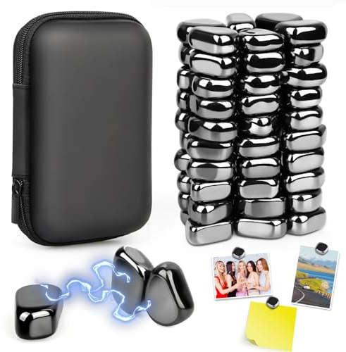 60 Pezzi Pietre Magnetiche in Ematite, Scacchi Magnetici, Gioco Calamite Magnetiche, Gioco Magneti Sassi Nero Pietre Magnetiche per Bambini/Adult Dama Gioco da Tavola, per Famiglia, Viaggi
