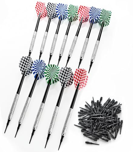Kolamom Unisex-Adult Dartpfeile mit Kunststoffspitze 12 Stück, Profi Softdarts für Elektronische Dartscheibe Soft Darts Pfeile Set, Bunt, 15 x 3 cm