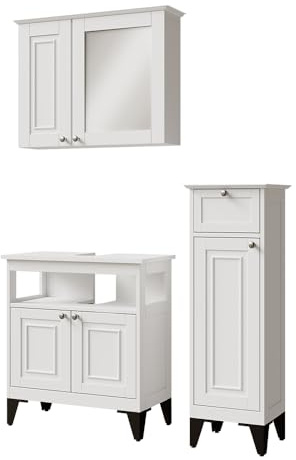 Vicco Badmöbel-Set Vanity, Weiß, 60 cm | besteht aus Waschbeckenunterschrank, Spiegelschrank und Midischrank