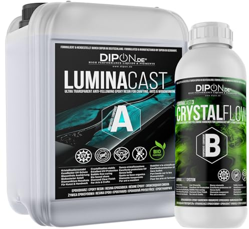 DIPON LuminaCast 3 Crystal Flow 2K Epoxidharz – Ultra Glasklar & selbstentlüftend | Für Resin Art, GFK, MDF, Schmuck & Geode-Kunst | UV-stabil, vergilbungsarm (1,5 kg (1,0 kg A+ 0,5 kg B))