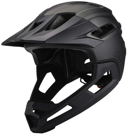 Full Face Bike Helm, Mountainbike-Helm für atmungsaktive schockfeste PC mit Erwachsenen mit abnehmbarem Kinnhalter und Visor-Verstellbares Schwarz zum Radfahren