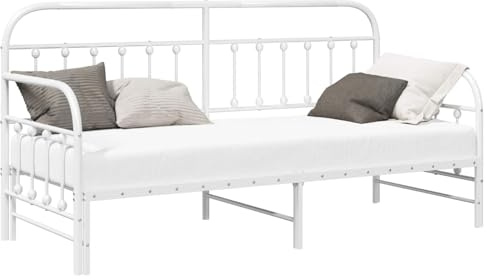 vidaXL Tagesbettrahmen Weiß 80 x 200 cm Pulverbeschichteter Stahl, Moderner, robuster Tagesbett-Rahmen, rechteckiges Metallbett, platzsparende Schlaflösung, wie EIN Sofa