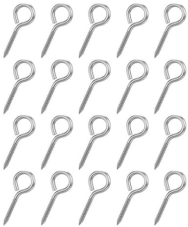 Nikovoke 20Pcs 30mm Galvanised Eye Screws Silver - Self-Drilling Wall Hooks for Hanging Plants/Bird Feeders/Curtains, Indoor & Outdoor Use