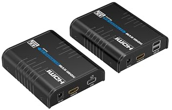 PremiumCord 4K HDMI KVM Extender mit USB 2.0 bis zu 120 m über LAN, über IP, CAT5/5e/6, UHD 4K 2160p 60Hz, Full HD 1080p, 4:4:4, HDMI 2.0, HDCP 2.2, Robustes Aluminiumgehäuse