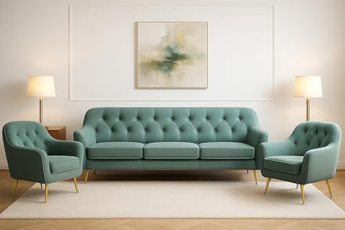 A&J MöbelLand GmbH Polstergarnitur Benito: 3-Sitzer Sofa + 2 Sessel – Wohnzimmer Set, modernes Design, Bonellfederkern, langlebige Qualität, Bezug in Grün